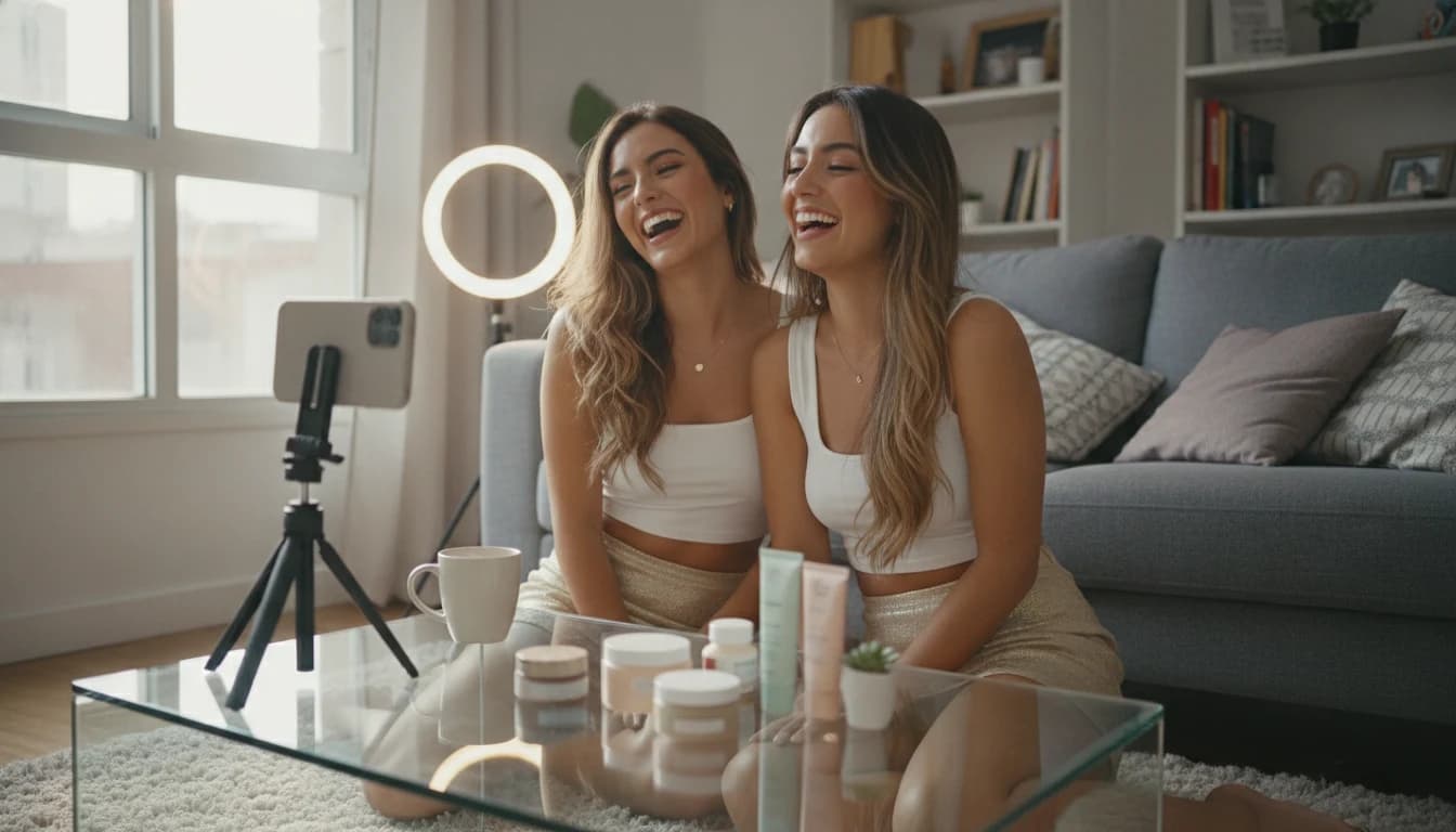 Dos creadoras grabando un live juntas